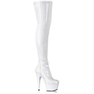 Pleaser Adore 3000 Platform Boots - White Patent- Thigh High Zip Up 7